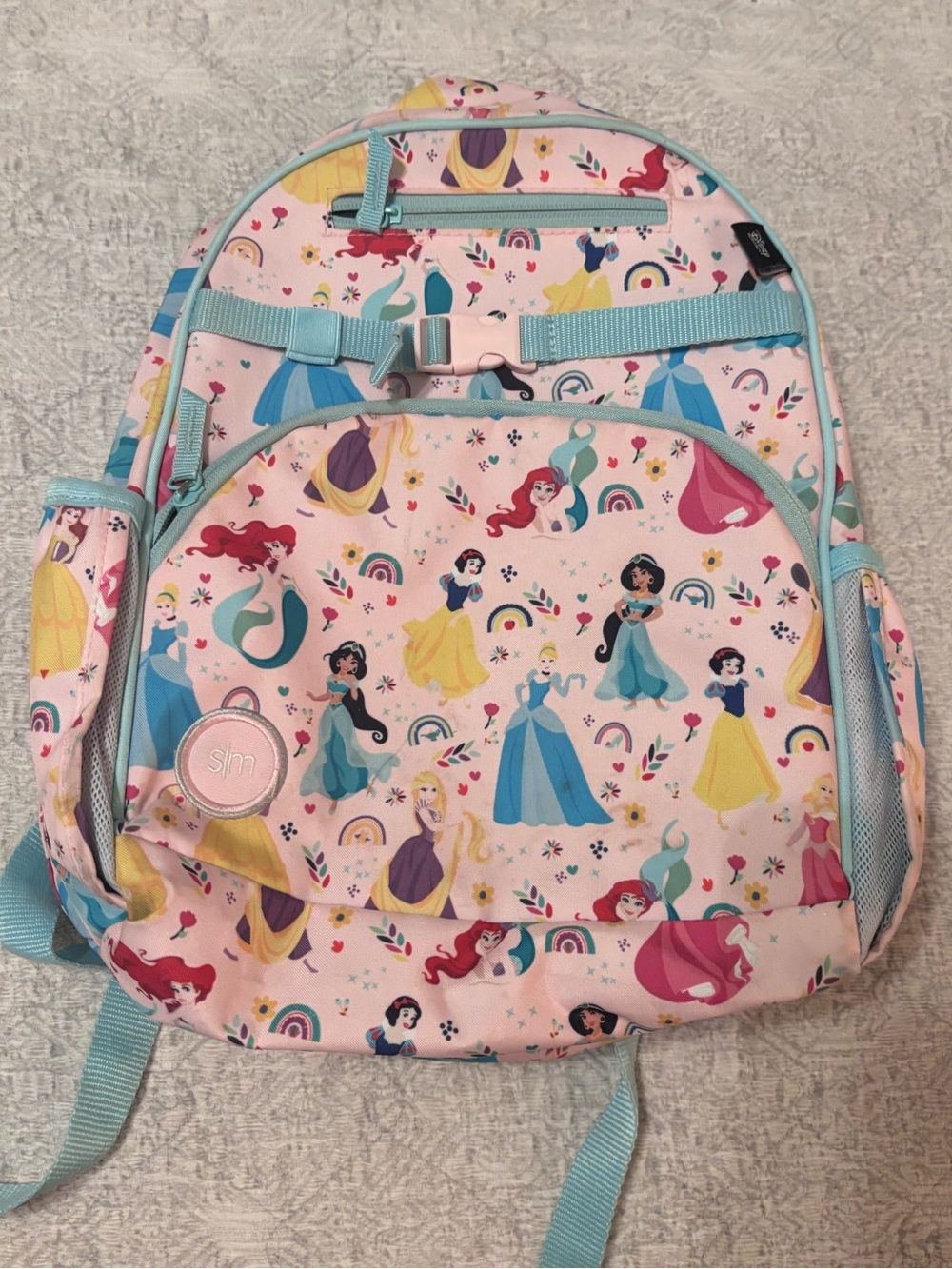 Simple Modern Backpack with Princess Print and Teal Accents